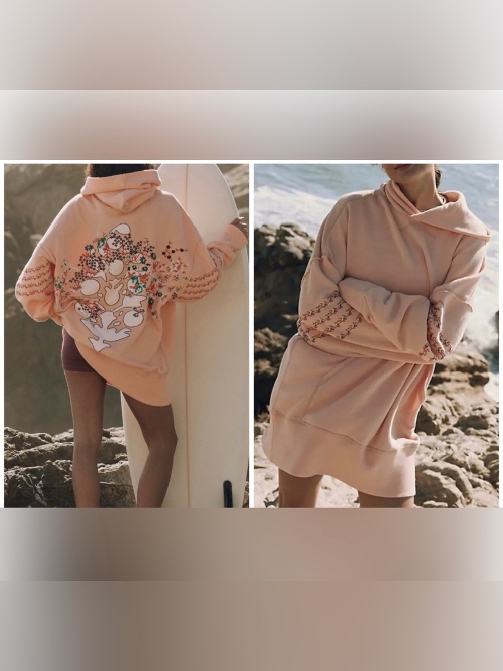 NWT Free People FP Movement At My Best Embroidered Hoodie Pastel peach combo - M
